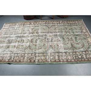 Tapis en laine beige vert classique 4.9x8.3 pieds motif patchwork en peluche pour adolescent pour entrée ou été chevet latex soutenu - Product Image 3