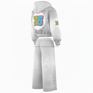 Chándal grueso de invierno con cremallera, forro polar pesado, 380 GSM, tela suave, color blanco, logotipo personalizado, estampado bordado, chándales de talla grande - Product Image 4