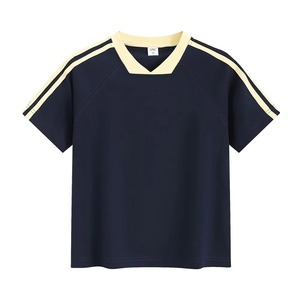 เสื้อยืดแนวสปอร์ตอินเทรนด์เสื้อยืดคอวีเสื้อแขนสีตัดกันเสื้อถักปรับแต่งได้ระบายอากาศ - Product Image 4