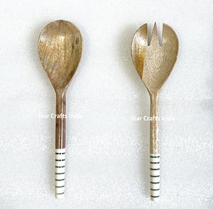 Venta directa de fábrica, vajilla de calidad, cuchara de ensalada de madera y tenedor, juego de servidor de ensalada con mango impreso de esmalte redondo para Hotel - Product Image 6