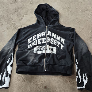 Survêtements de jogging en éponge française à fermeture éclair délavés à l'acide pour hommes, pantalon de survêtement empilé de 2 pièces, sweat à capuche avec logo, survêtement d'hiver - Product Image 4