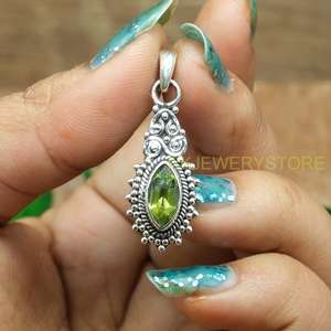 Pendentif en argent sterling 925 fait main avec pierre précieuse péridot vert naturel, style vintage filigrané, pour femmes, bijoux ethniques bohèmes - Product Image 4