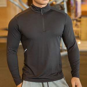เสื้อยืดมีซิปของผู้ชายเสื้อออกกำลังกายผ้าโพลีเอสเตอร์แห้งเร็วรัดรูปยาว1/4สำหรับใส่ไปยิม - Product Image 1
