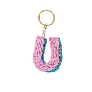 Beautiful heart design <b>pink</b> and red coloured seed <b>beaded</b> embroidery keychain and keyring and <b>bag</b> accessories from India - Product Image 3