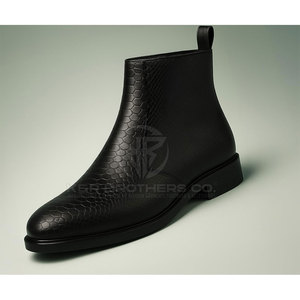 Chaussures en cuir de veau noir hommes luxe fait à la main bottine formelle vêtements de mode chaussures en cuir de veau élégantes - Product Image 4