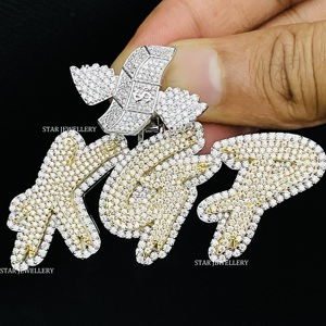 925 plata esterlina Iced Out VVS Moissanite colgante personalizado, Iced Out VVS Moissanite colgante Unisex VVS Moissanite letra colgante - Product Image 2