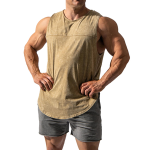 New Arrival Custom Acid Wash <b>Distressed</b> Sleeveless Knitted Breathable Tank <b>Top</b> for Men OEM Serviced Heat-Transfer Printing - Product Image 3