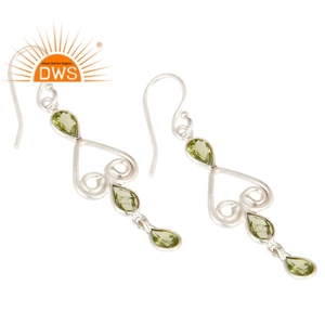 Best selling fine sterling <b>silver</b> natural Peridot gemstone <b>dangle</b> <b>earring</b> custom jewelry manufacturer - Product Image 3