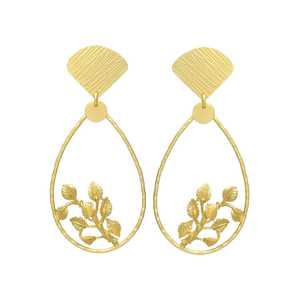 Recién llegado, pendiente largo de borlas chapado en oro con flores y diseño de arquitectura, pendientes de latón para mujeres y niñas - Product Image 1