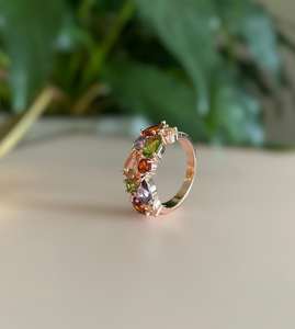 แหวนเงินสเตอร์ลิงชุบทองหรูหราหินหลายชิ้นดีไซน์แฟนซีปรับแต่งอัญมณีธรรมชาติสำหรับงานแต่งงานแบบคลาสสิก - Product Image 1