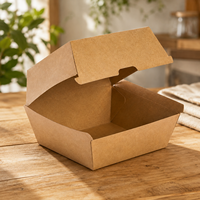 Kotak Burger Kertas Kraft Persegi Biodegradable Cetak Kustom dengan Tutup Engsel Kemasan Makanan Bawa Pulang Sekali Pakai