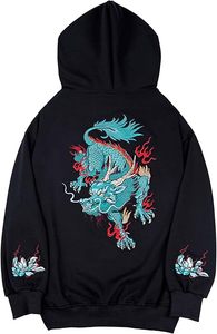 Streetwear Sweats à capuche graphiques lourds brodés de poisson pour hommes - Product Image 3