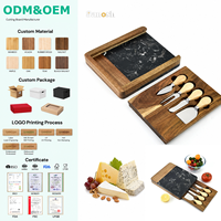 Planche à fromage SANOSH ODM OEM en bois d'acacia avec tiroir et ensemble de couteaux, plateau de service en marbre antibactérien de qualité alimentaire