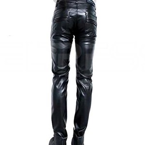 Pantalon en cuir décontracté pour hommes Original 100% Matériau en cuir original de haute qualité léger et droit à rayures incurvées - Product Image 4