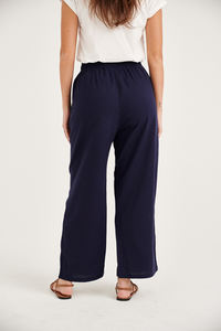 2023 femmes meilleure qualité respirant décontracté coton lin haut pantalon élastique couleur unie jambe large mi plat Design pour l'été - Product Image 5