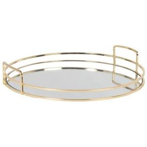 <b>Round</b> <b>Gold</b>-Finish <b>Mirrored</b> Tray with Loop-Rim Metal Border <b>Large</b> Size Decoration Metal and Glass Tray - Product Image 4
