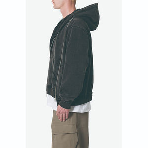 Sweat-shirt vintage de haute qualité personnalisé avec poche kangourou, épaules tombantes, coupe ample, lourd, multi-zippé, pour homme - Product Image 4