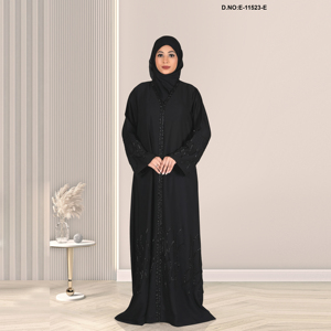 Abaya brodée structurée en tissu Nida de qualité supérieure, longueur ras du sol, manches longues, écologique, style vintage |   Vêtements modestes raffinés - Product Image 5