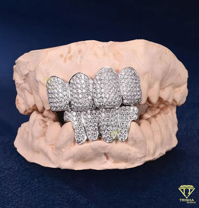 Grillz de luxe en argent sterling 925 plaqué or entièrement glacé avec moule gratuit cultivé en laboratoire VVS expédition rapide cadeau parfait pour lui - Product Image 3