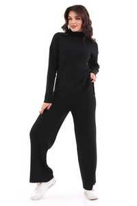 Conjunto de chándal de dos piezas de punto para mujer, conjunto de suéter y pantalón de gran tamaño de cuello alto liso de alta calidad, prendas de punto con textura suave - Product Image 4