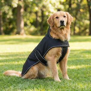 เสื้อโค้ทสุนัขสีดำ แถบสะท้อนแสง สายรัดปรับได้ พับเก็บได้ น้ำหนักเบา ทนทาน เสื้อแจ็คเก็ตสัตว์เลี้ยงสำหรับฤดูหนาว เดินเล่นกลางแจ้ง สวมใส่สบาย - Product Image 2