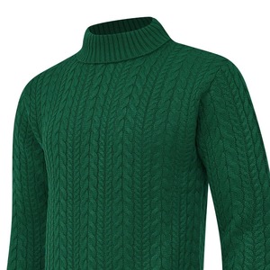Pull à col roulé en tricot torsadé vert pour homme personnalisable, coupe ample, logo sur le devant, respirant, anti-froissement, motif uni, tenue - Product Image 5