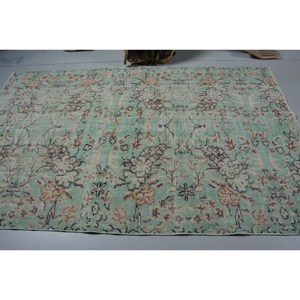 Alfombra turca Vintage de 5,2x8,2 pies, tradicional, verde, Beige, tejido plano, diseño de retazos, Material de lana, látex para sala de estar, Aubusson - Product Image 3