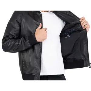 Chaqueta de motorista de piel de oveja negra para hombre, cómoda chaqueta de bombardero para todas las estaciones, condición de tela nueva - Product Image 6