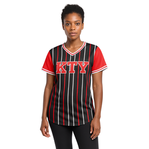 DST Black Pinstripe Pullover Jersey de béisbol 100% Poliéster Malla Delta Sorority V Cuello Camiseta Apliques bordados Letras - Product Image 1