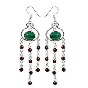 Pendientes Colgantes de Plata 925 con Baño de Oro Rosa, Malaquita y Granate, Estilo Bohemia Vintage con Borla, para Joyería de Fiesta para Mujer - Product Image 2