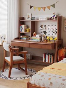 Wooden Study <b>Desk</b> with Bookshelf and Storage Drawers for Children's Bedroom Home Office Furniture Set - Product Image 3