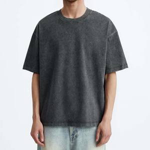 T-shirt Hip Hop surdimensionné de haute qualité pour hommes respirant 100% coton Vintage lavé noir couleur High Street Style - Product Image 1