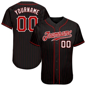 Maillot de baseball authentique noir à fines rayures rouge-blanc - Product Image 1