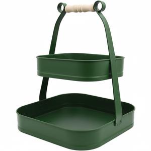 Support de plateau en fer à deux niveaux de forme carrée avec revêtement en poudre blanche de qualité supérieure avec poignée pour la décoration de fêtes et d'événements en gros - Product Image 2