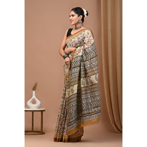 Elegante y lujoso Chanderi Saree con clásico Handblock Bagru Print Ropa de noche para fiestas Handblock Print Bagru - Product Image 3