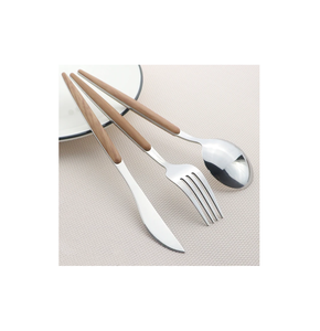 New Look cuillère à dessert en acier inoxydable fourchette avec manche en bois cuillère à fourchette à fruits en argent taille personnalisée - Product Image 4