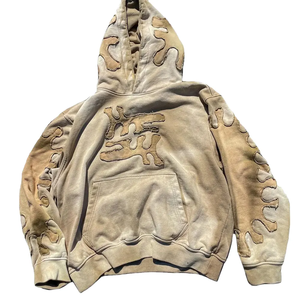 Vente en gros Fabricant de sweats à capuche brodés en coton personnalisé sans ficelle et sans patch, sweat à capuche streetwear vintage lavé à l'acide pour hommes - Product Image 1