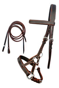 Brida de cuero de caballo ajustable al por mayor de alta calidad con riendas Tachuela de montar cómoda y duradera para competición de entrenamiento - Product Image 3