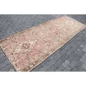 Turkish 3.6x9.5 ft <b>Rug</b>, Vintage <b>Runner</b> <b>Rug</b>, Pink Moroccan <b>Rug</b> - Product Image 3