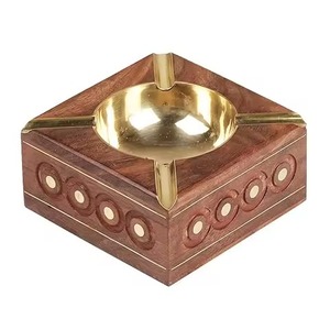 Gold Finished Round Ashtray Holder 3 <b>Sides</b> Smoking <b>Tray</b> for Hotel <b>Table</b> Decorative Use - Product Image 4