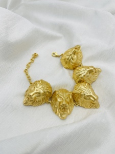 Bracelet en laiton plaqué or visage de lion classique fait à la main bracelet en diamant à la mode pour les fêtes de mariage accessoire de mode - Product Image 1