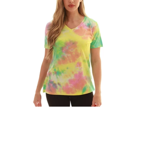 Nueva moda más vendida con cuello en V de talla grande para mujer, camiseta con tinte de corbata, camisetas con estampado de marca y logotipo, camiseta con tinte de corbata para mujer de BD - Product Image 2