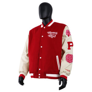 Chaqueta de Béisbol Personalizada OEM de Alta Calidad, Chaqueta Universitaria con Parches de Chenilla Bordados y Mangas de Cuero para Hombre - Product Image 2