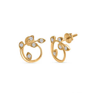 Pendientes de tuerca de diamantes de hoja exuberante de oro de lujo, Joyería de diamantes cultivados en laboratorio - Product Image 1