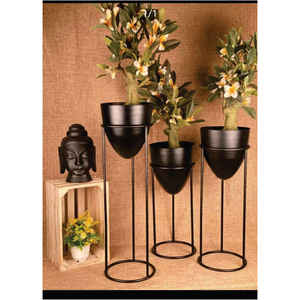 Pot de fleurs en treillis circulaire en métal noir mat moderne, support de plante rond en fil métallique décoratif |   Pot de fleurs géométrique en forme de cercle - Product Image 6