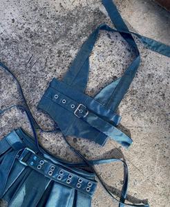 Ensemble deux pièces en jean pour femmes grandes tailles, débardeur à col en V boutonné, short, tenue sexy et mignonne en deux pièces, costumes pour les fêtes, pour l'été - Product Image 2