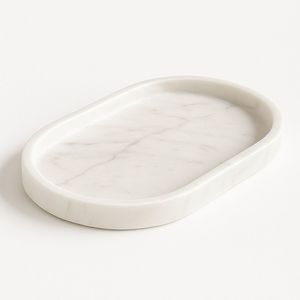 Venta caliente elegante mármol Rectangular blanco mármol ovalado bandeja con bordes elegante bandeja para servir para aperitivos o uso decorativo - Product Image 3