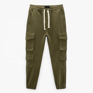 Gran oferta de pantalones Cargo con diseño de logotipo personalizado para hombre, pantalones ligeros de algodón polar, mezclilla suave, estilo informal, pantalón con cierre de cordón frontal plano - Product Image 3