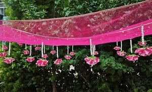 Toldo Nupcial de Tela de Red con Guirnaldas de Borlas de Perlas, Toldo Nupcial Ecológico con Flores para Entrada de Boda, Dulhan Chadar - Product Image 2