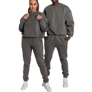 Haute qualité unisexe Logo personnalisé hiver solide 2 pièces 100% coton survêtement sweats à capuche pantalons de survêtement respirant léger décontracté - Product Image 4